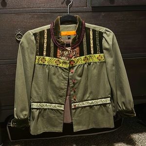 Green embellished cropped jacket